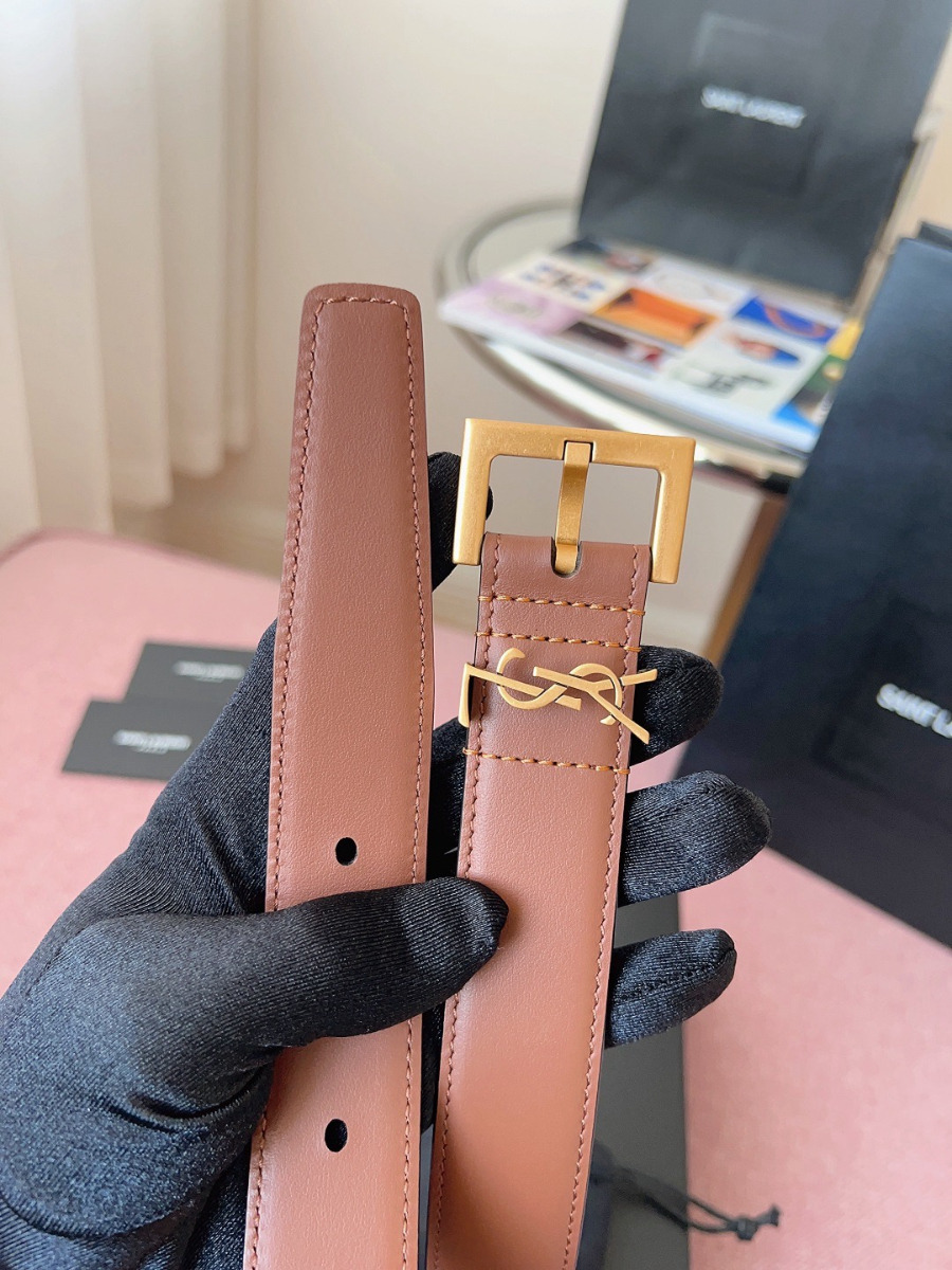 SAINT LAURENT Monogram Leather Belt Brown 생로랑 모노그램 가죽 벨트 브라운 3cm 폭 6