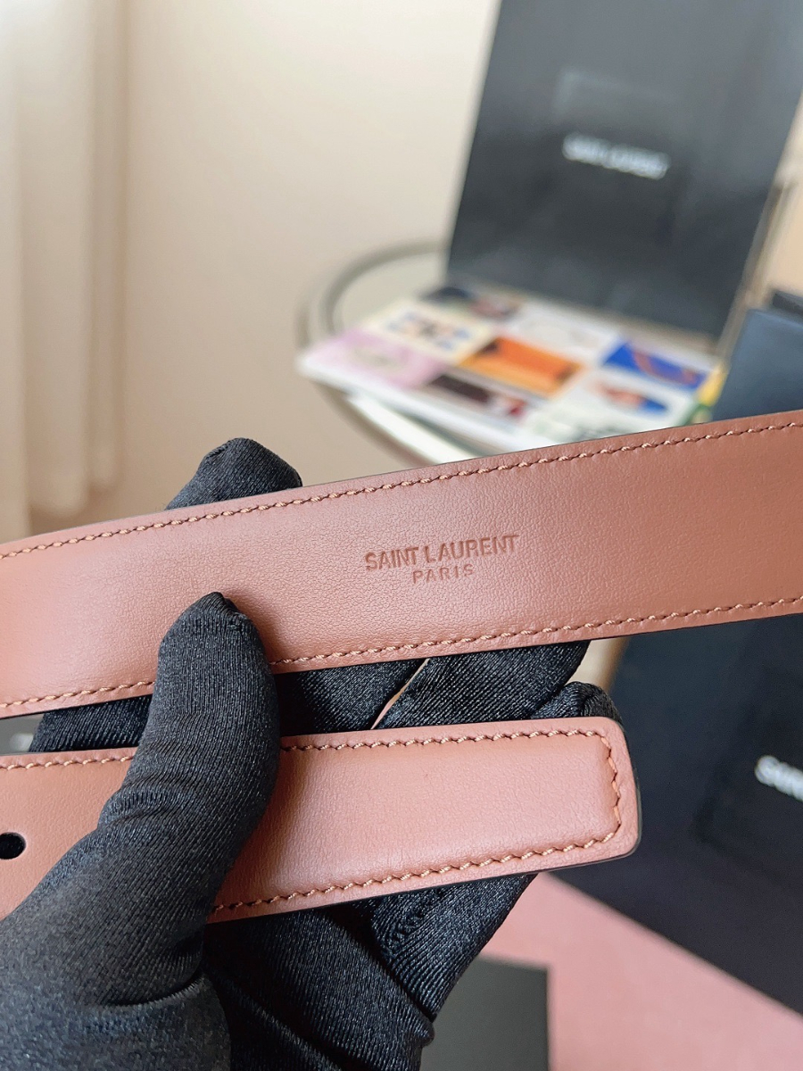 SAINT LAURENT Monogram Leather Belt Brown 생로랑 모노그램 가죽 벨트 브라운 3cm 폭 7