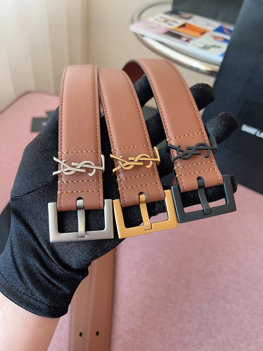 SAINT LAURENT Monogram Leather Belt Brown 생로랑 모노그램 가죽 벨트 브라운 3cm 폭 9