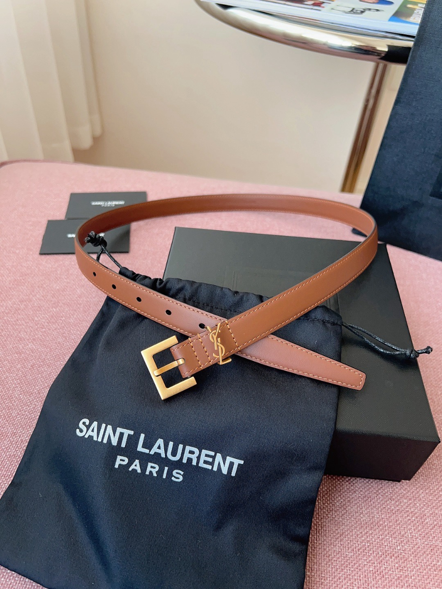 SAINT LAURENT Monogram Leather Belt Brown 생로랑 모노그램 가죽 벨트 브라운 2cm 폭 3