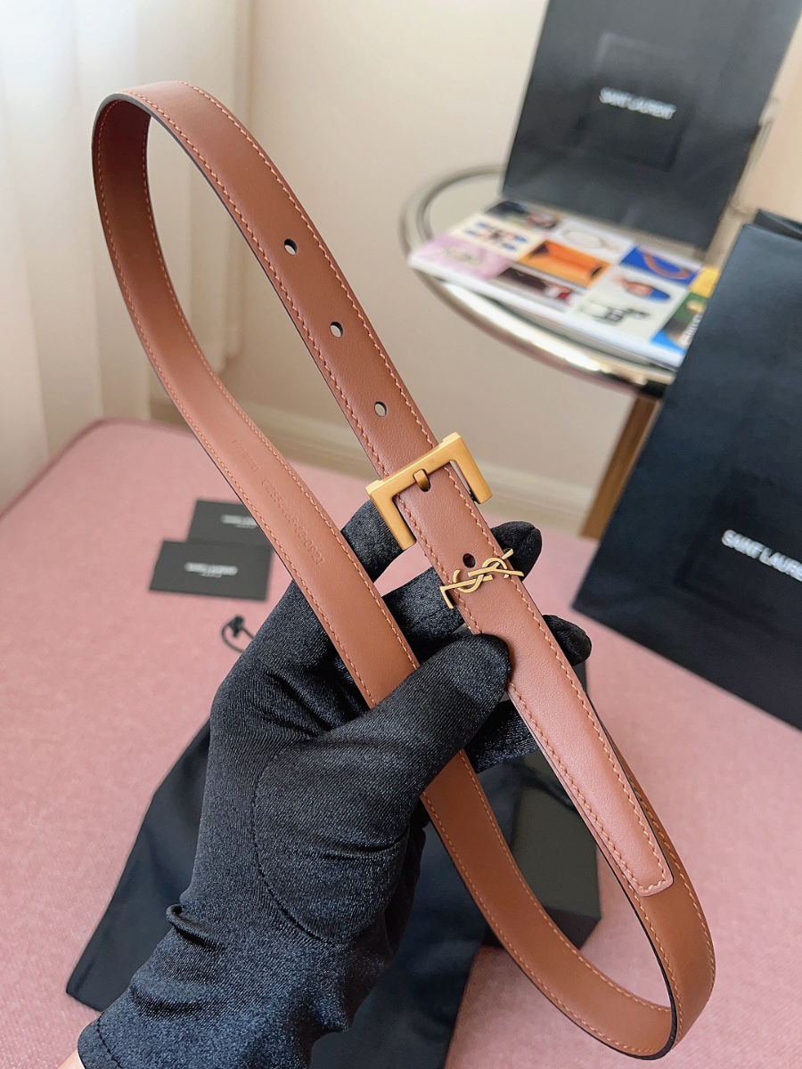 SAINT LAURENT Monogram Leather Belt Brown 생로랑 모노그램 가죽 벨트 브라운 2cm 폭 4