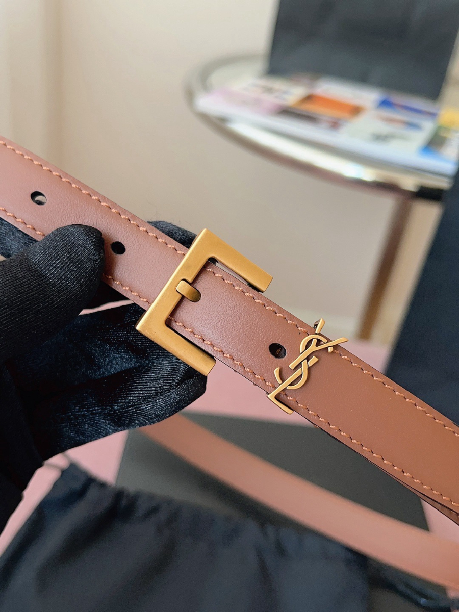 SAINT LAURENT Monogram Leather Belt Brown 생로랑 모노그램 가죽 벨트 브라운 2cm 폭 5