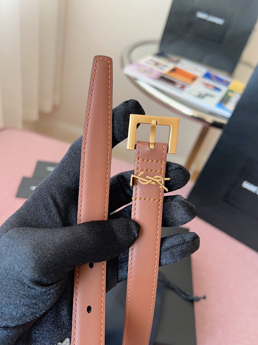 SAINT LAURENT Monogram Leather Belt Brown 생로랑 모노그램 가죽 벨트 브라운 2cm 폭 6