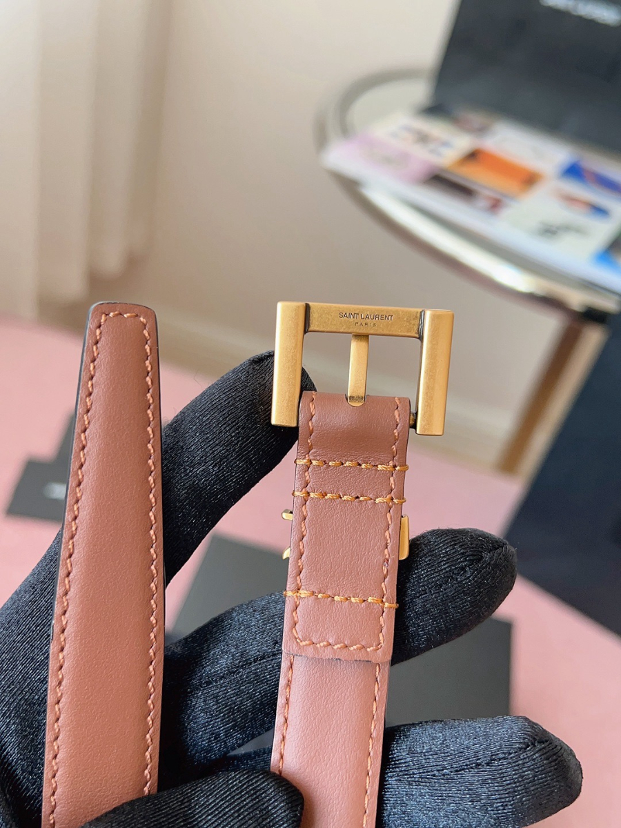 SAINT LAURENT Monogram Leather Belt Brown 생로랑 모노그램 가죽 벨트 브라운 2cm 폭 7