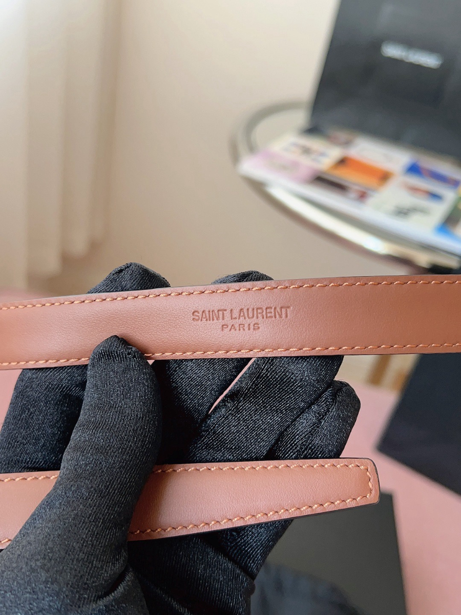 SAINT LAURENT Monogram Leather Belt Brown 생로랑 모노그램 가죽 벨트 브라운 2cm 폭 8