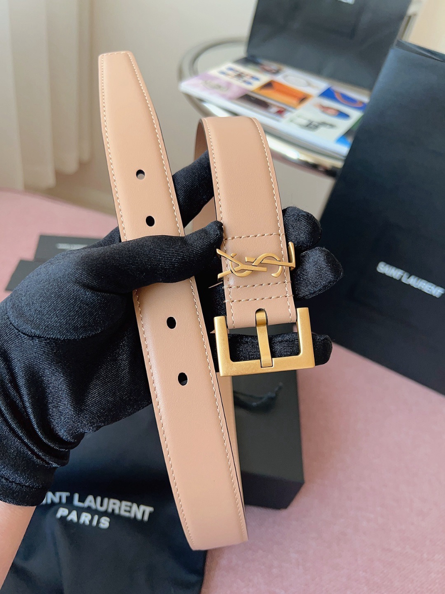 SAINT LAURENT Monogram Leather Belt Brown 생로랑 모노그램 가죽 벨트 핑크 3cm 폭 1