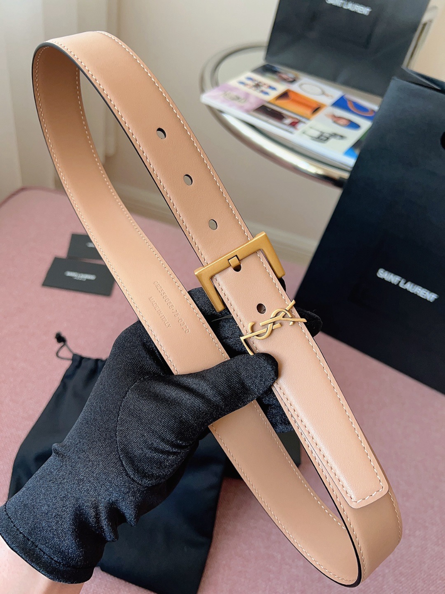 SAINT LAURENT Monogram Leather Belt Brown 생로랑 모노그램 가죽 벨트 핑크 3cm 폭 4