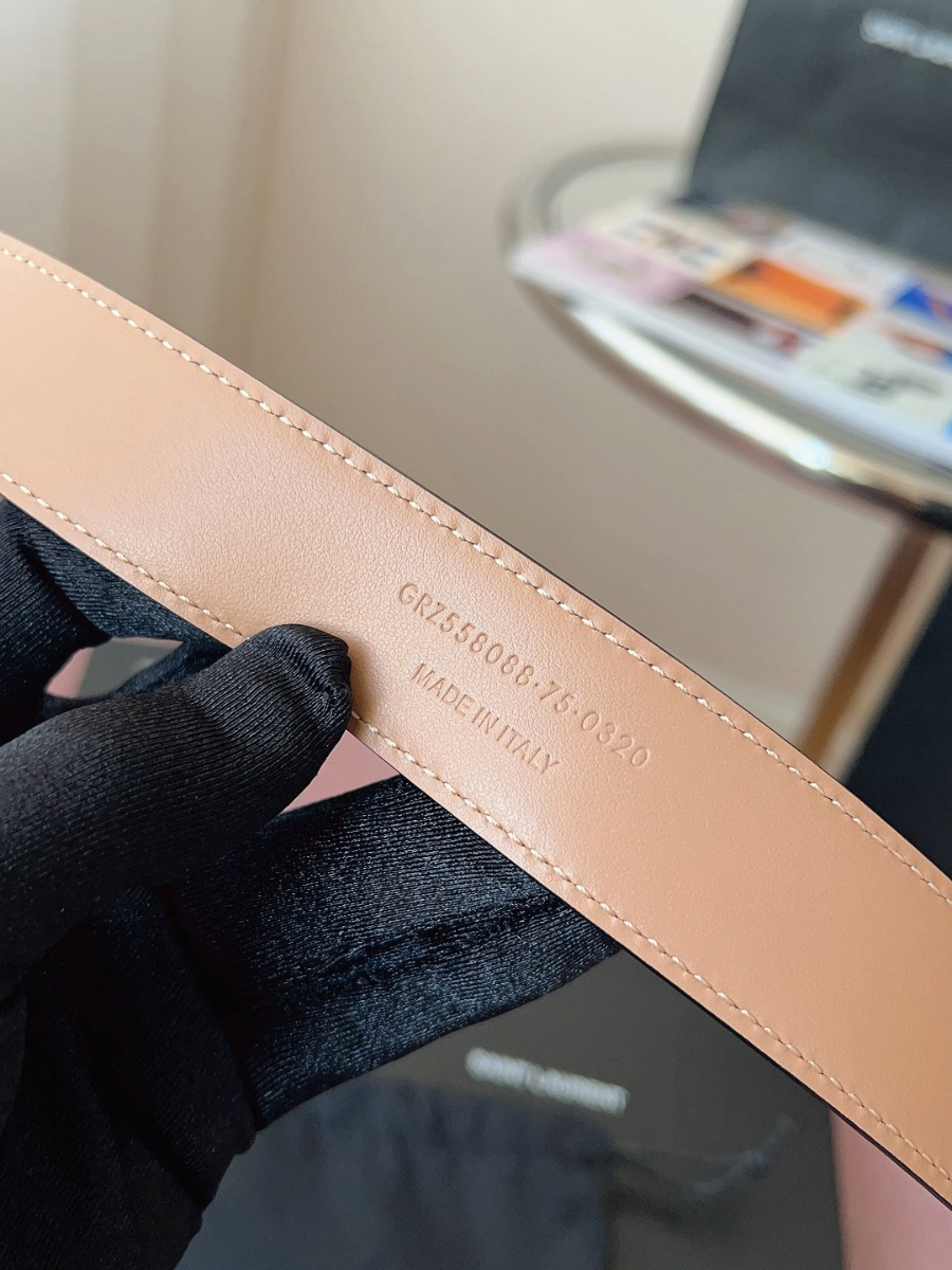 SAINT LAURENT Monogram Leather Belt Brown 생로랑 모노그램 가죽 벨트 핑크 3cm 폭 7