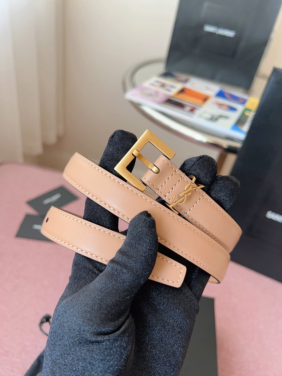 SAINT LAURENT Monogram Leather Belt Brown 생로랑 모노그램 가죽 벨트 핑크 2cm 폭 1