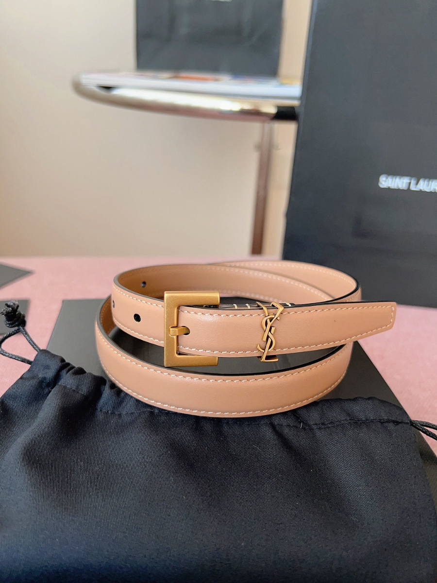 SAINT LAURENT Monogram Leather Belt Brown 생로랑 모노그램 가죽 벨트 핑크 2cm 폭 2