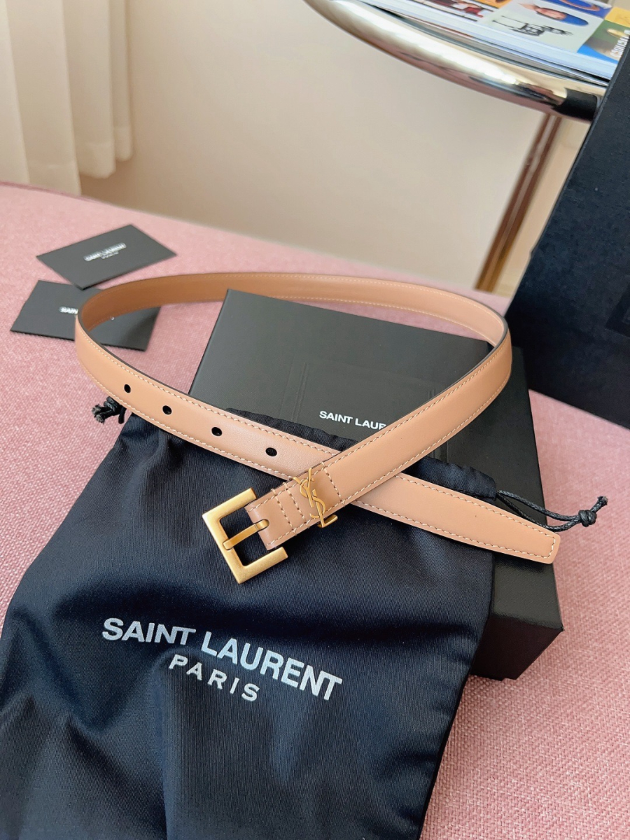 SAINT LAURENT Monogram Leather Belt Brown 생로랑 모노그램 가죽 벨트 핑크 2cm 폭 3