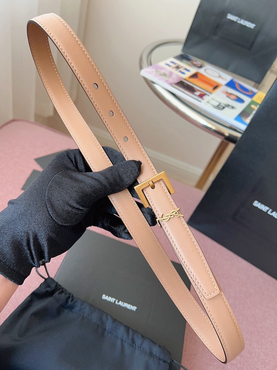 SAINT LAURENT Monogram Leather Belt Brown 생로랑 모노그램 가죽 벨트 핑크 2cm 폭 4