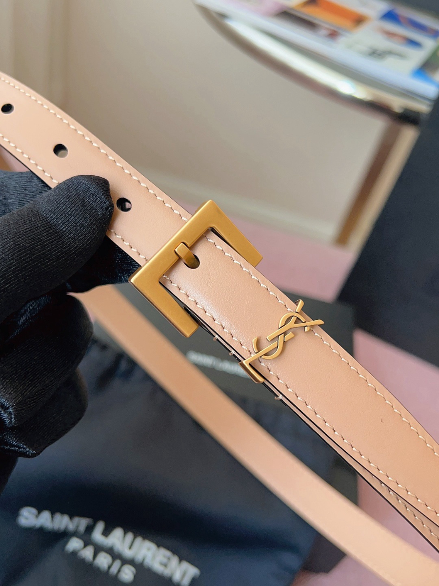SAINT LAURENT Monogram Leather Belt Brown 생로랑 모노그램 가죽 벨트 핑크 2cm 폭 5