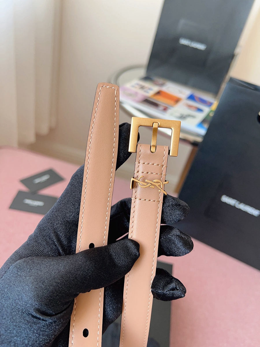 SAINT LAURENT Monogram Leather Belt Brown 생로랑 모노그램 가죽 벨트 핑크 2cm 폭 6