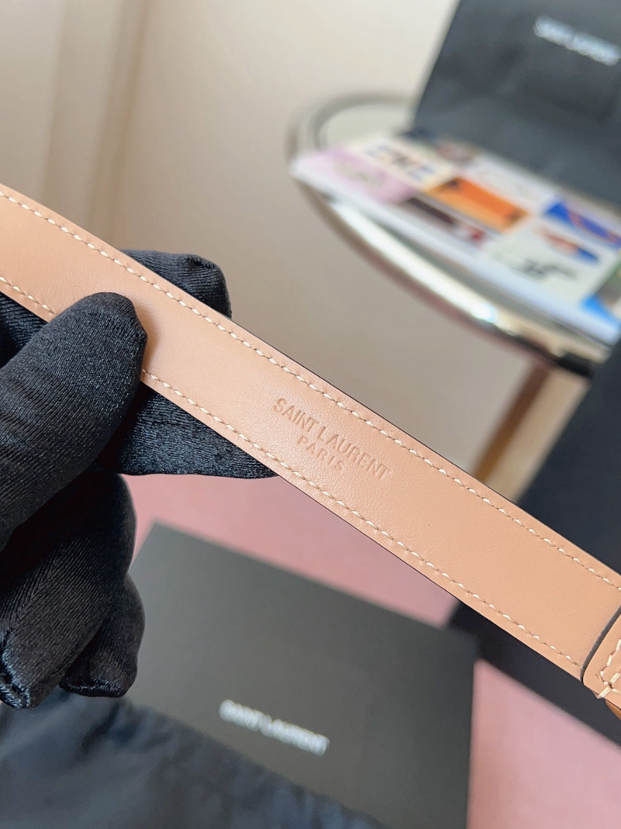 SAINT LAURENT Monogram Leather Belt Brown 생로랑 모노그램 가죽 벨트 핑크 2cm 폭 7
