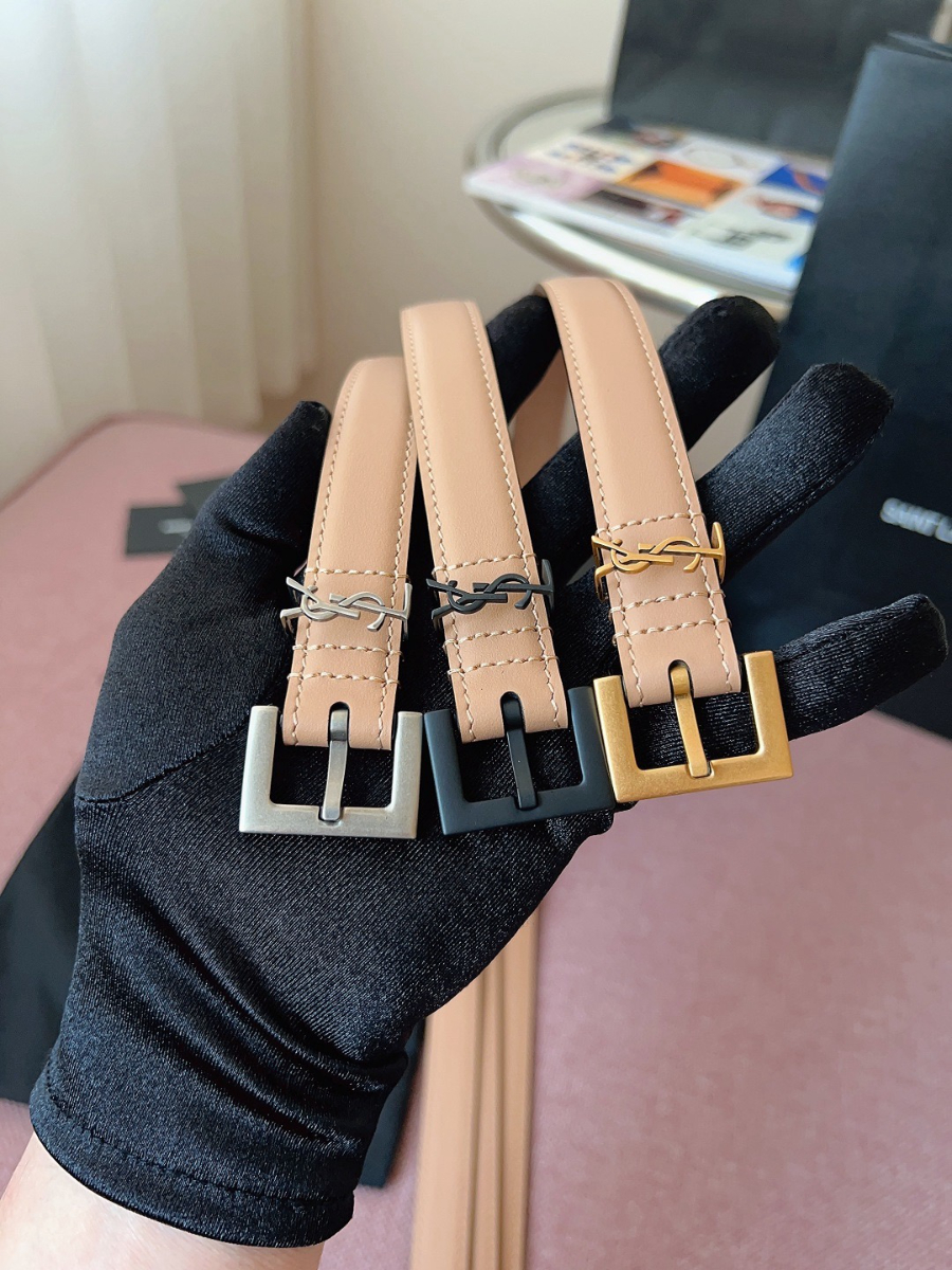 SAINT LAURENT Monogram Leather Belt Brown 생로랑 모노그램 가죽 벨트 핑크 2cm 폭 9