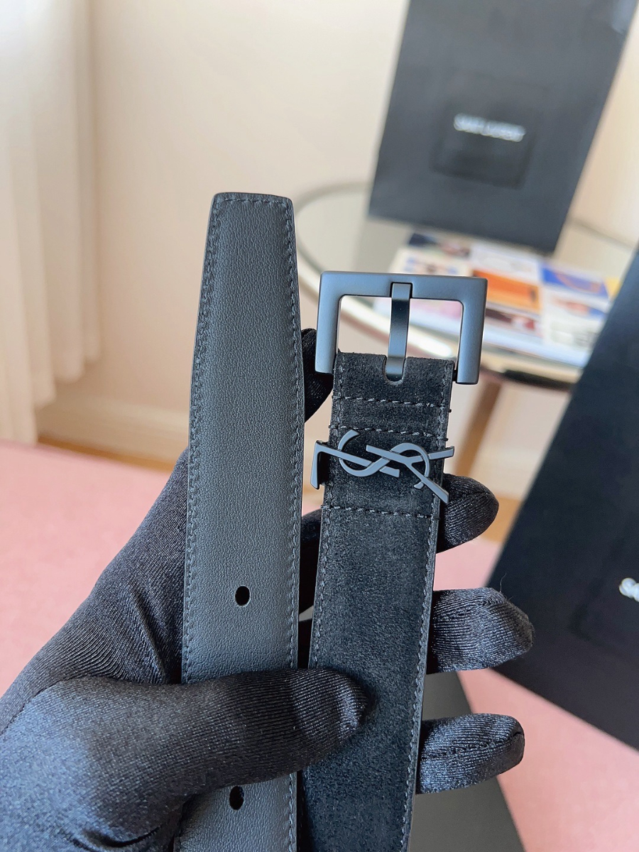 SAINT LAURENT Suede Monogram Leather Belt Black 생로랑 스웨이드 모노그램 가죽 벨트 3cm폭 블랙버클 5