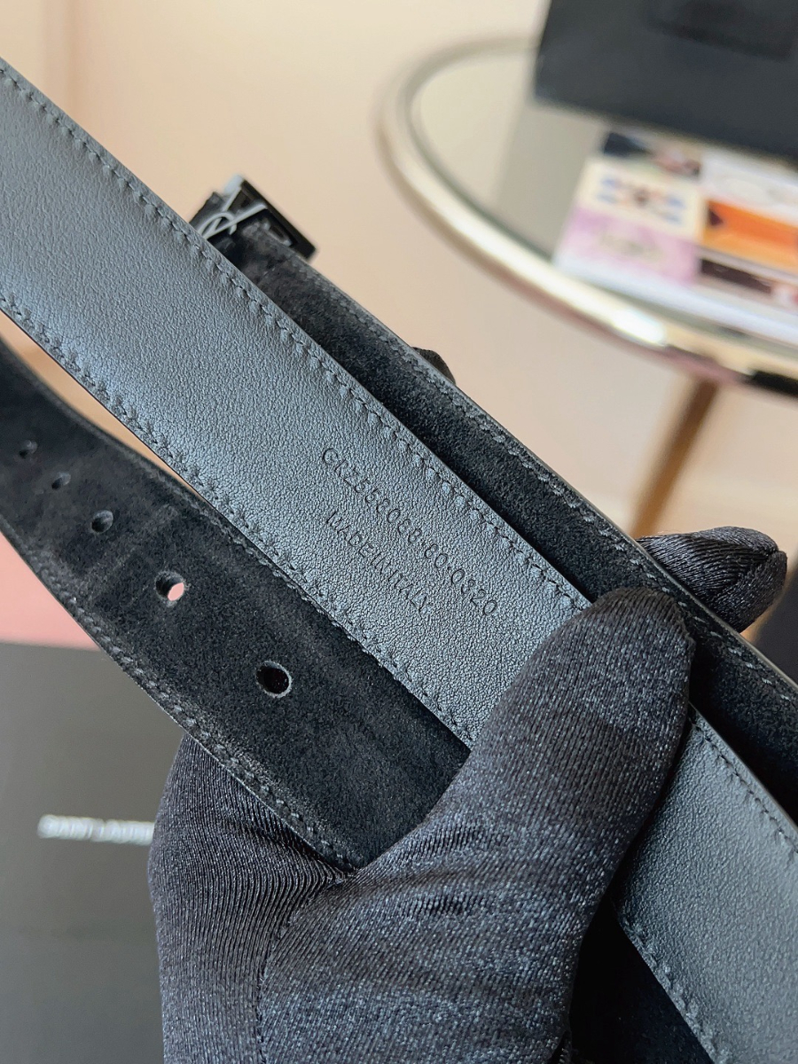 SAINT LAURENT Suede Monogram Leather Belt Black 생로랑 스웨이드 모노그램 가죽 벨트 3cm폭 블랙버클 7
