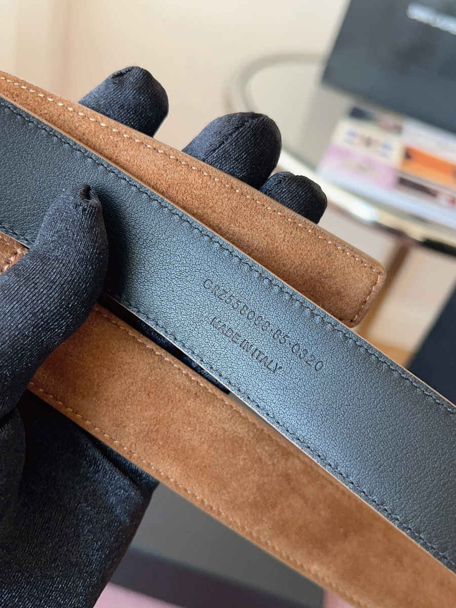 SAINT LAURENT Suede Monogram Leather Belt 생로랑 스웨이드 모노그램 가죽 벨트 3cm폭 브라운 실버버클 8