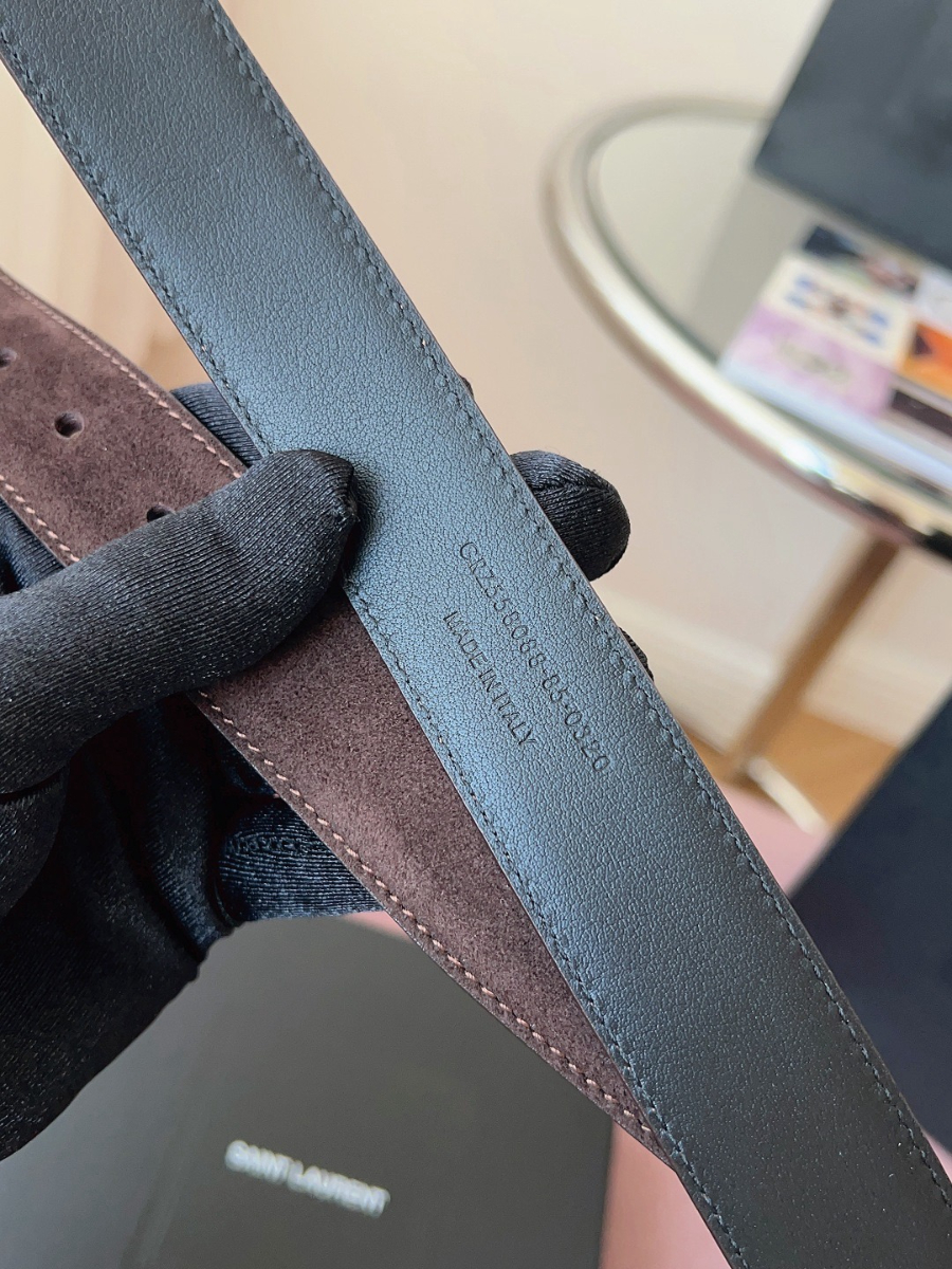 SAINT LAURENT Suede Monogram Leather Belt 생로랑 스웨이드 모노그램 가죽 벨트 3cm폭 버건디 실버버클 8