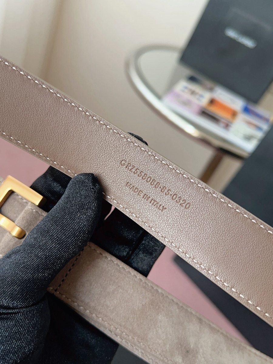 SAINT LAURENT Suede Monogram Leather Belt 생로랑 스웨이드 모노그램 가죽 벨트 3cm폭 L브라운 골드버클 8