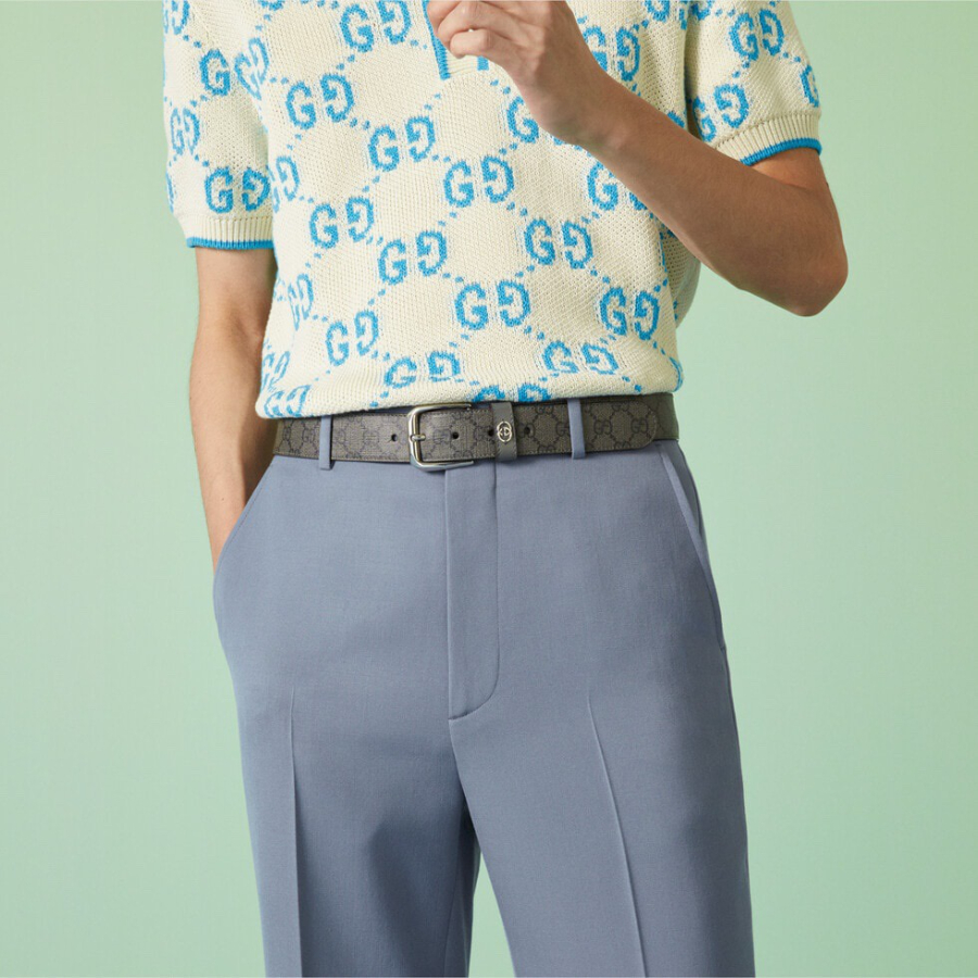 GUCCI GG Supreme Canvas Belt 구찌 GG 슈프림 캔버스 벨트 3.5cm폭 실버버클 1