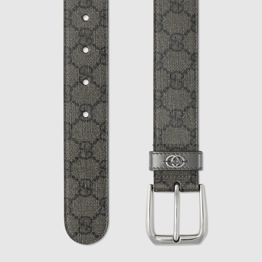 GUCCI GG Supreme Canvas Belt 구찌 GG 슈프림 캔버스 벨트 3.5cm폭 실버버클 3