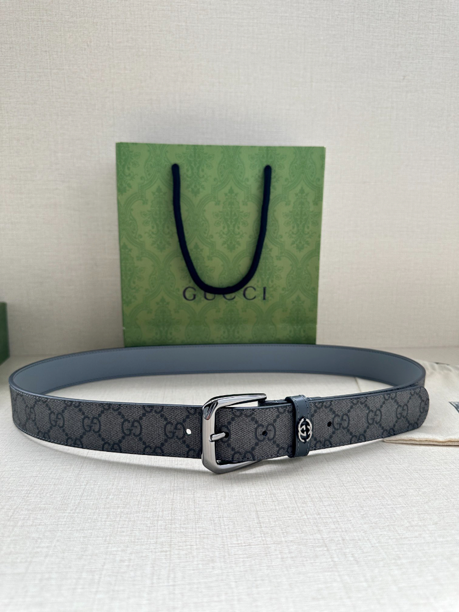 GUCCI GG Supreme Canvas Belt 구찌 GG 슈프림 캔버스 벨트 3.5cm폭 실버버클 6