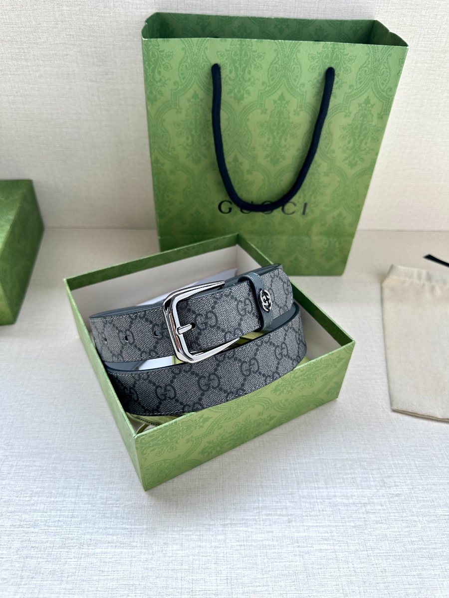 GUCCI GG Supreme Canvas Belt 구찌 GG 슈프림 캔버스 벨트 3.5cm폭 실버버클 8