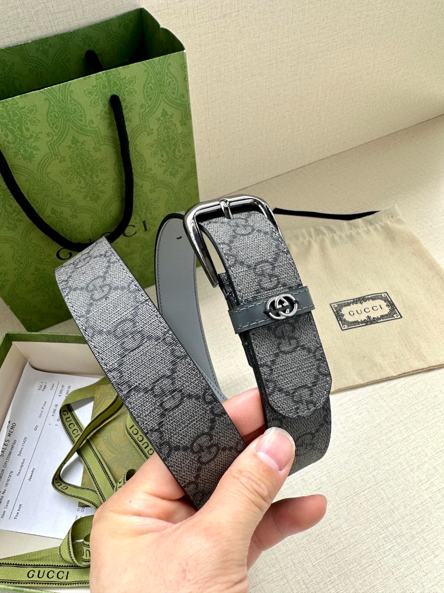 GUCCI GG Supreme Canvas Belt 구찌 GG 슈프림 캔버스 벨트 3.5cm폭 실버버클 9