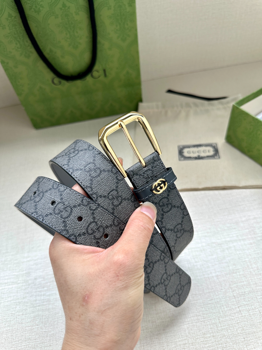 GUCCI GG Supreme Canvas Belt 구찌 GG 슈프림 캔버스 벨트 3.5cm폭 골드버클 9