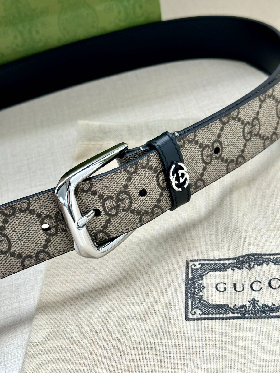 GUCCI GG Supreme Canvas Belt Brown Trim 구찌 GG 슈프림 캔버스 벨트 실버 2