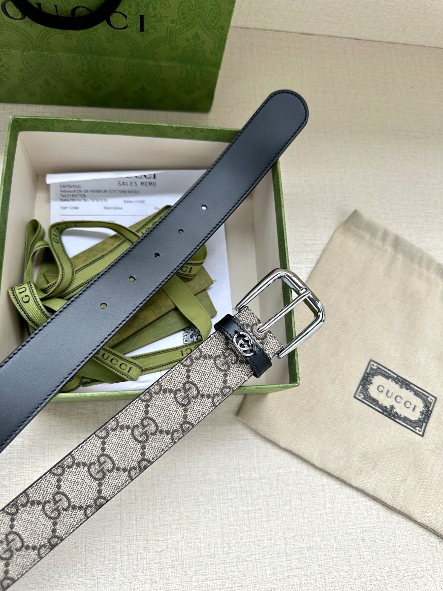 GUCCI GG Supreme Canvas Belt Brown Trim 구찌 GG 슈프림 캔버스 벨트 실버 6