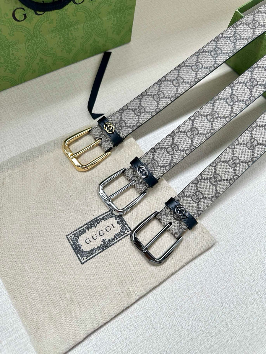 GUCCI GG Supreme Canvas Belt Brown Trim 구찌 GG 슈프림 캔버스 벨트 골드 1