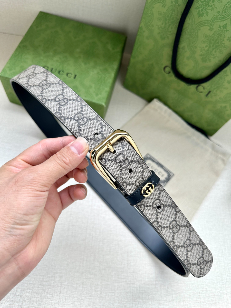 GUCCI GG Supreme Canvas Belt Brown Trim 구찌 GG 슈프림 캔버스 벨트 골드 2