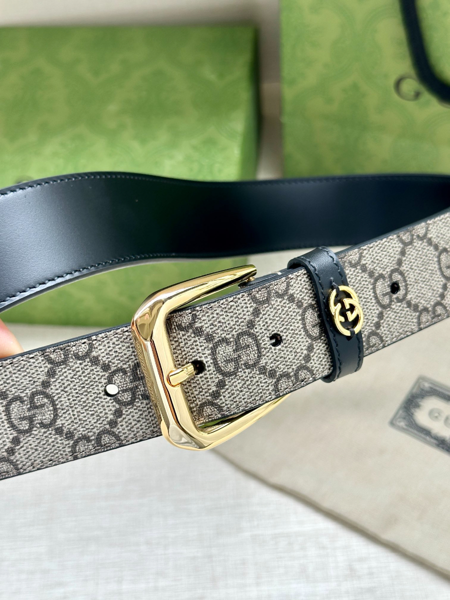 GUCCI GG Supreme Canvas Belt Brown Trim 구찌 GG 슈프림 캔버스 벨트 골드 3