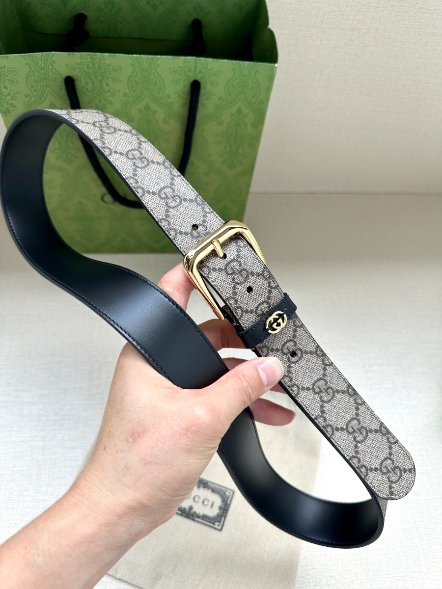 GUCCI GG Supreme Canvas Belt Brown Trim 구찌 GG 슈프림 캔버스 벨트 골드 4