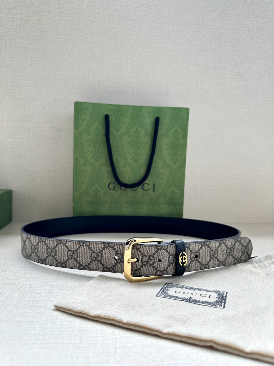 GUCCI GG Supreme Canvas Belt Brown Trim 구찌 GG 슈프림 캔버스 벨트 골드 5