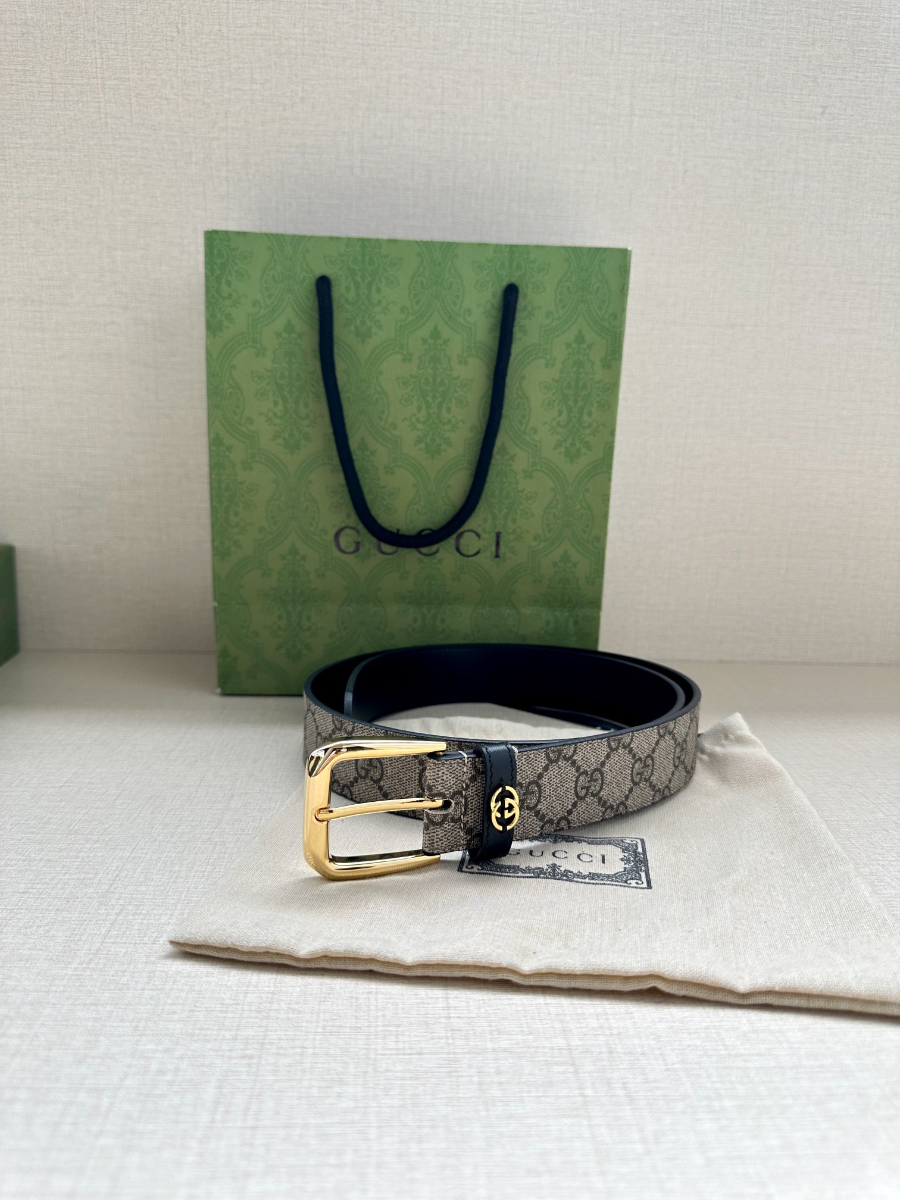 GUCCI GG Supreme Canvas Belt Brown Trim 구찌 GG 슈프림 캔버스 벨트 골드 6