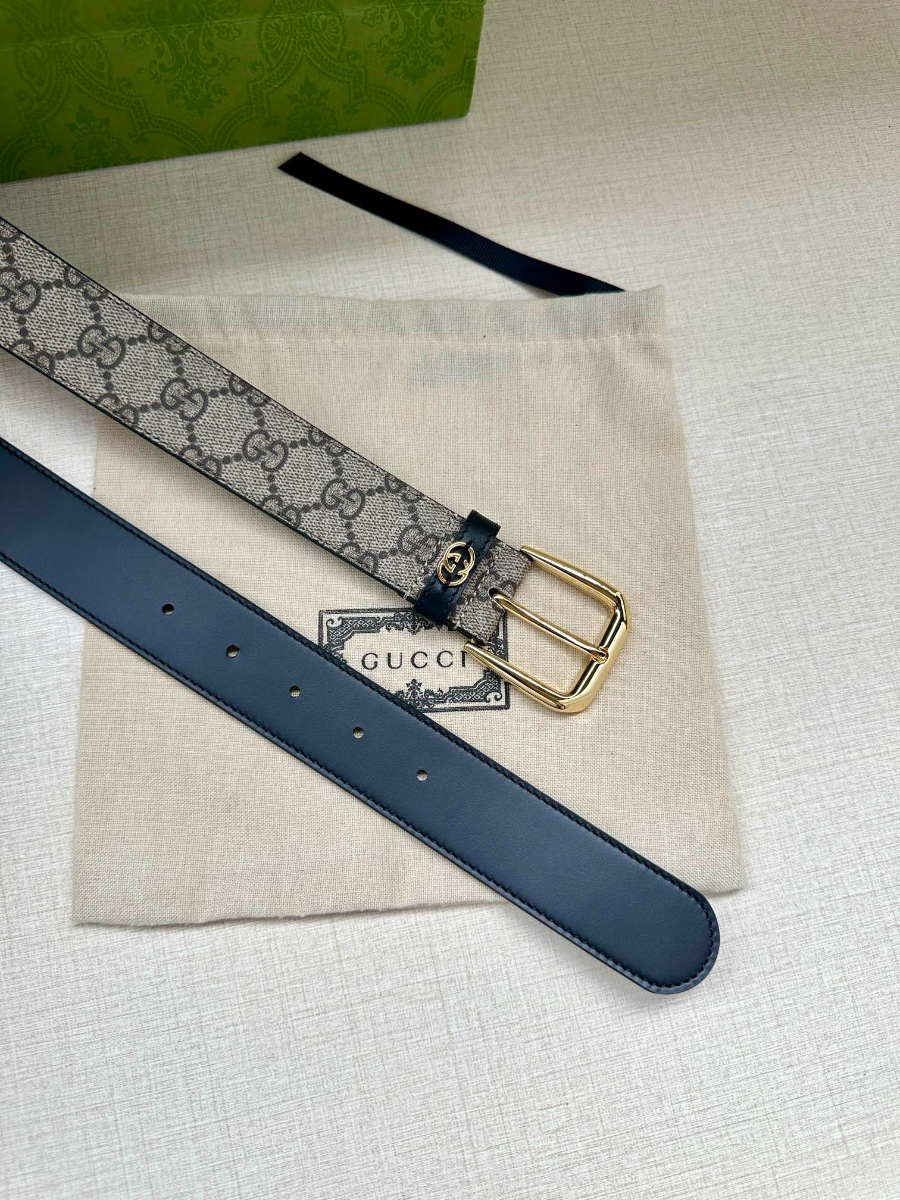 GUCCI GG Supreme Canvas Belt Brown Trim 구찌 GG 슈프림 캔버스 벨트 골드 7