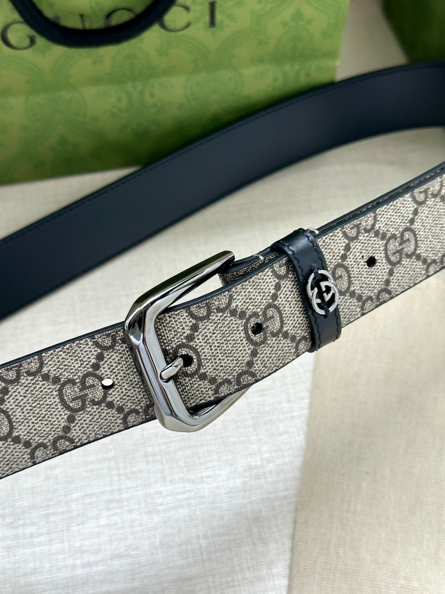 GUCCI GG Supreme Canvas Belt Brown Trim 구찌 GG 슈프림 캔버스 벨트 메탈그레이 2