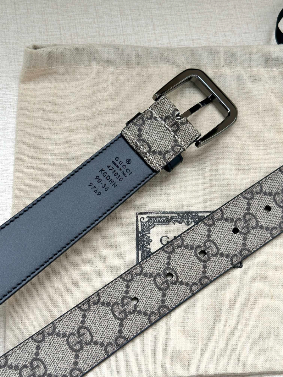 GUCCI GG Supreme Canvas Belt Brown Trim 구찌 GG 슈프림 캔버스 벨트 메탈그레이 5