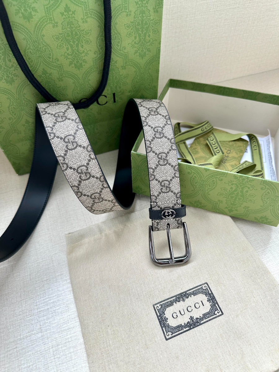 GUCCI GG Supreme Canvas Belt Brown Trim 구찌 GG 슈프림 캔버스 벨트 메탈그레이 6