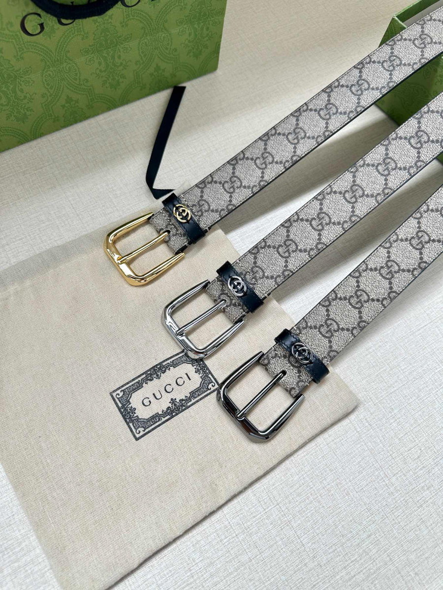 GUCCI GG Supreme Canvas Belt Brown Trim 구찌 GG 슈프림 캔버스 벨트 메탈그레이 7