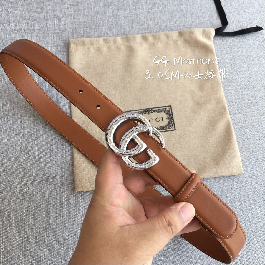 GUCCI Double G Leather Belt 30mm 구찌 더블 G 브라운가죽 벨트 30mm 실버버클 1