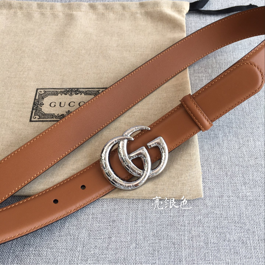 GUCCI Double G Leather Belt 30mm 구찌 더블 G 브라운가죽 벨트 30mm 실버버클 3