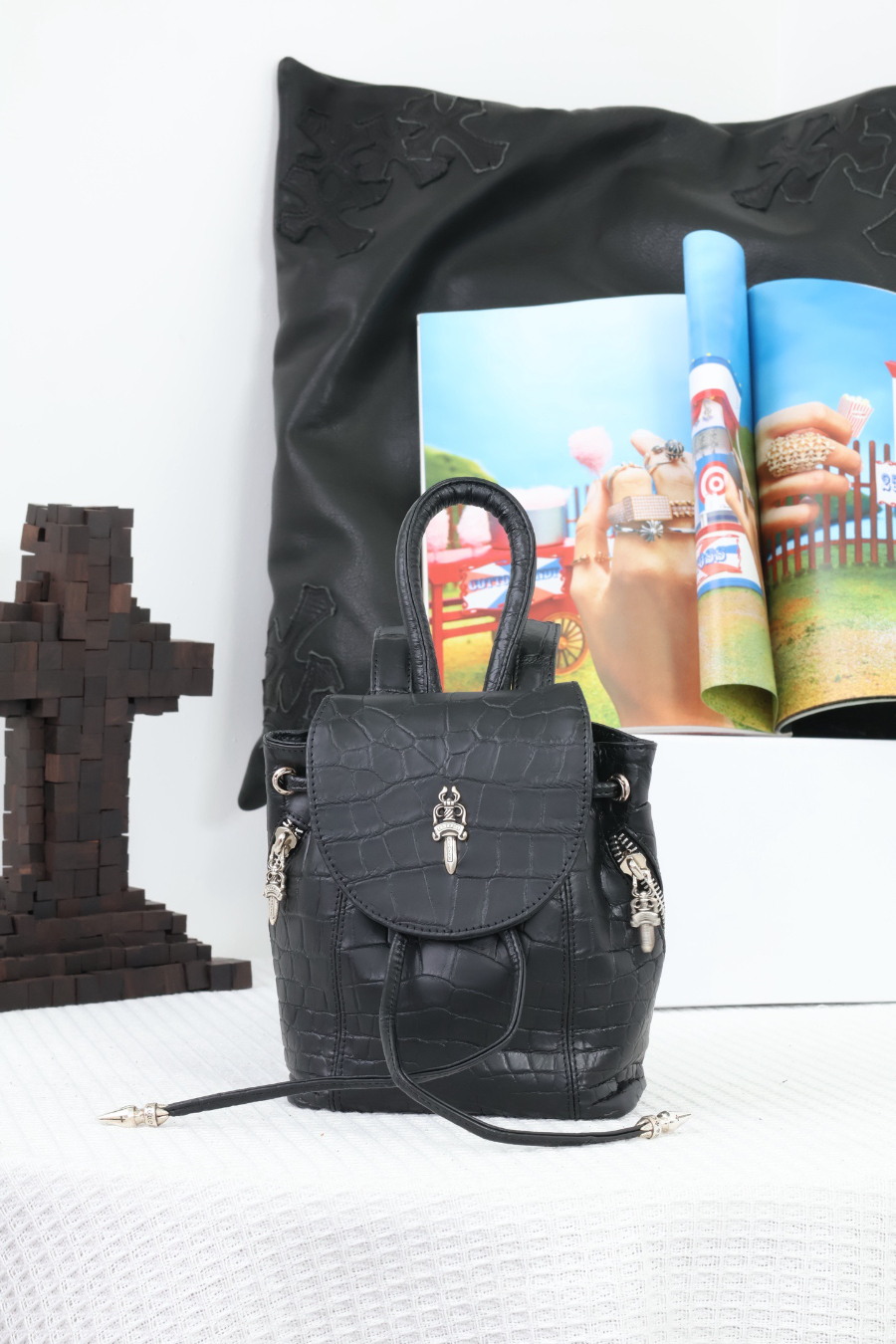 Chrome Hearts Mini Dagger Croc-Embossed Backpack 크롬하츠 미니 대거 크로커 엠보 레더 백팩 8