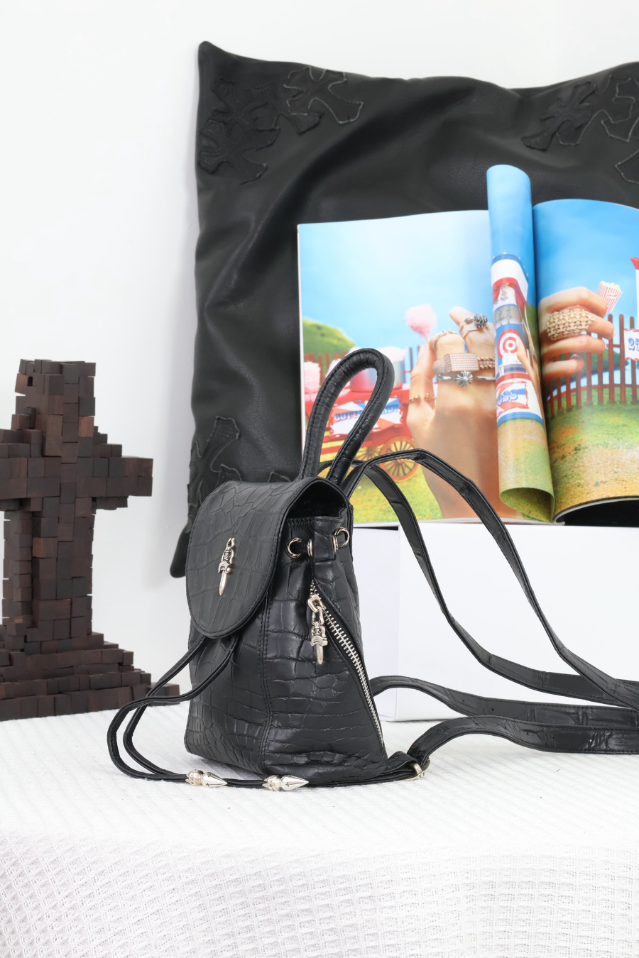 Chrome Hearts Mini Dagger Croc-Embossed Backpack 크롬하츠 미니 대거 크로커 엠보 레더 백팩 10