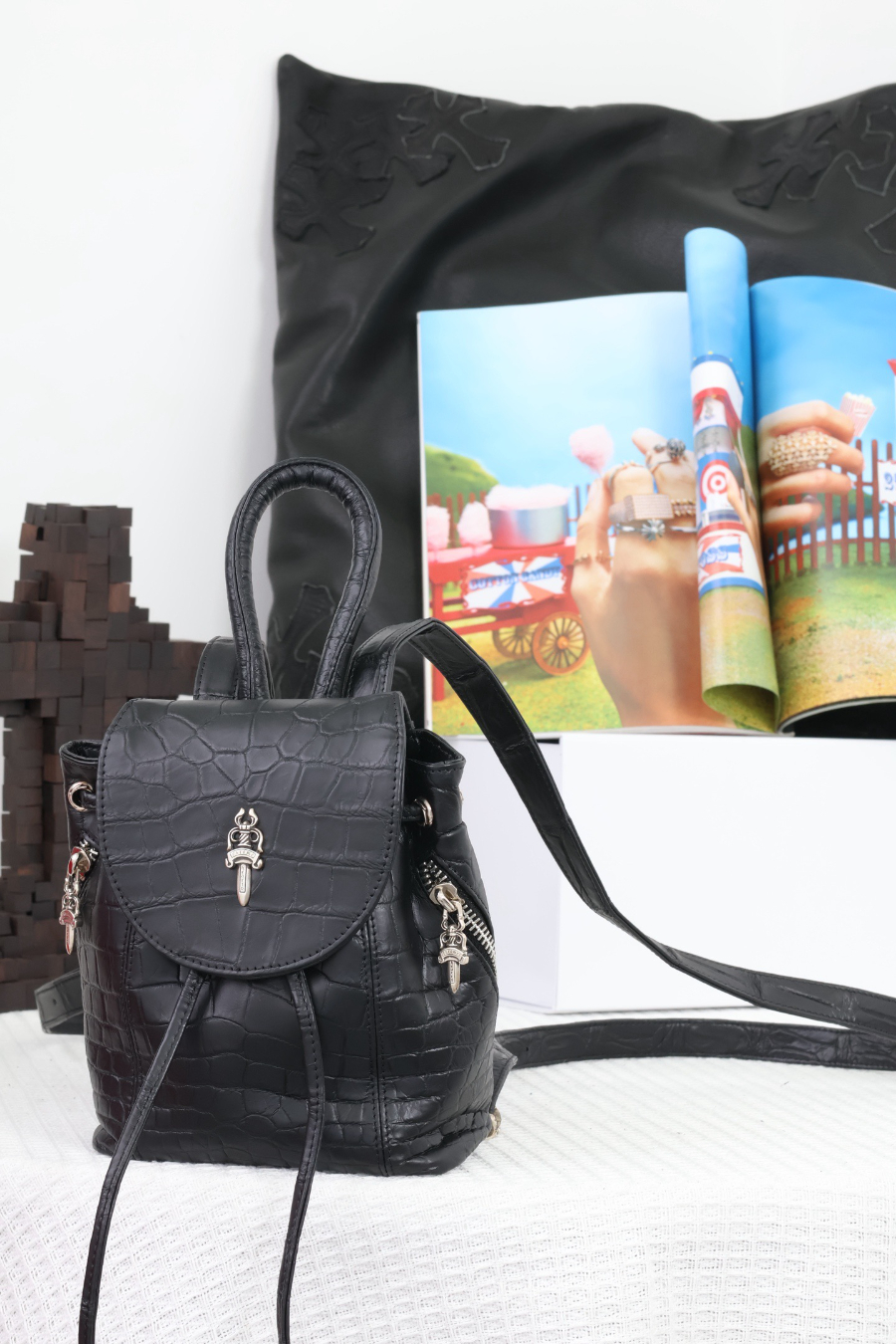 Chrome Hearts Mini Dagger Croc-Embossed Backpack 크롬하츠 미니 대거 크로커 엠보 레더 백팩 14