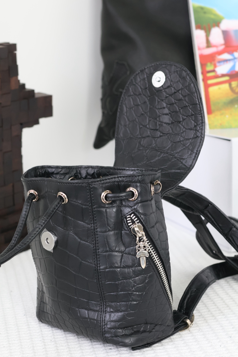 Chrome Hearts Mini Dagger Croc-Embossed Backpack 크롬하츠 미니 대거 크로커 엠보 레더 백팩 20